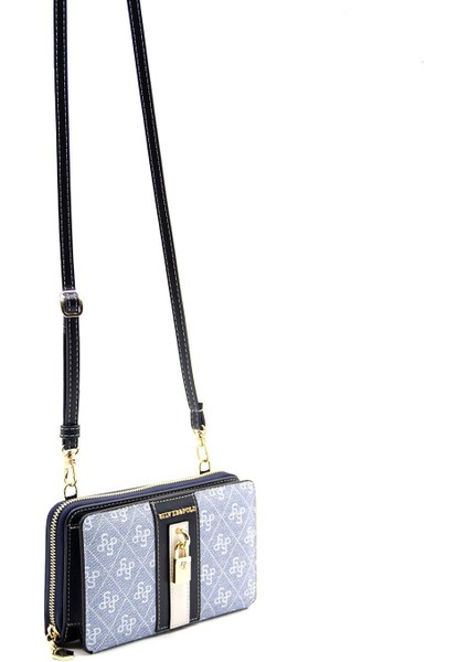 Silver & Polo Mavi - Laci SP1138 Kadın Askılı Cüzdanlı Telefon Çantası