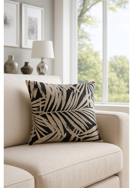 Kadife Kırlent Kılıfı Siyah Bej V1 55X65