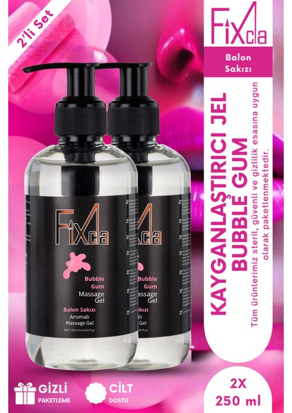Balon Sakızı Aromalı Kayganlaştırıcı Jel 2’li Set 2×250 ml – Su Bazlı, Uzun Süreli Kayganlık