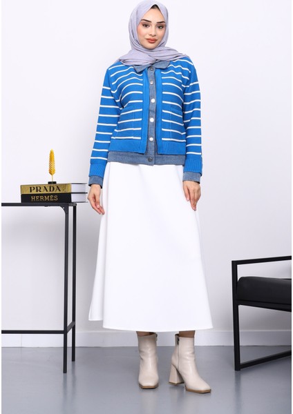 Mavi Düğmeli Kot Detaylı Triko Hırka fiyatları