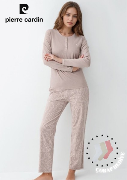 Kadın Giyim Düğme Detaylı Modal & Pamuk Uzun Kol 2'li Pijama Takımı L1.PC.9086.001