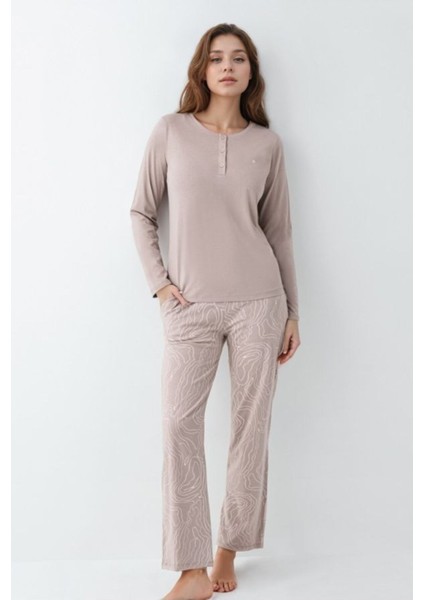 Kadın Giyim Düğme Detaylı Modal & Pamuk Uzun Kol 2'li Pijama Takımı L1.PC.9086.001 fiyatları