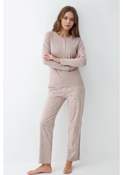 Kadın Giyim Düğme Detaylı Modal & Pamuk Uzun Kol 2'li Pijama Takımı L1.PC.9086.001 fırsatları