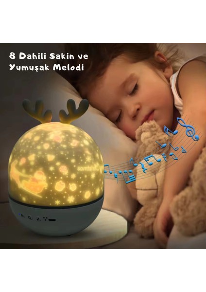 Bluetooth Hoparlörlü Yıldızlı Gece Lambası Projektör Geyik Boynuzlu Döner Işık Uzaktan Kumandalı Zamanlayıcı USB Şarjlı 10 Tema Film fırsatları
