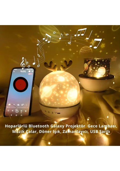 Bluetooth Hoparlörlü Yıldızlı Gece Lambası Projektör Geyik Boynuzlu Döner Işık Uzaktan Kumandalı Zamanlayıcı USB Şarjlı 10 Tema Film indirimleri