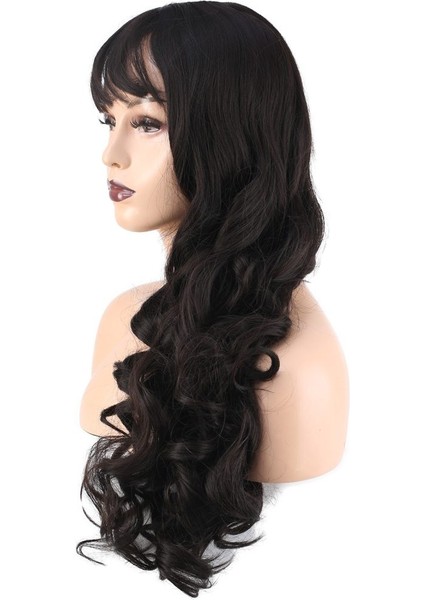 Dalgalı Perçemli Uzun Fiber Sentetik Peruk / Kahverengi fırsatları