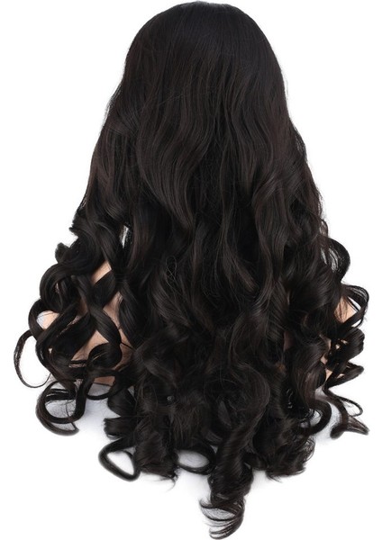 Dalgalı Perçemli Uzun Fiber Sentetik Peruk / Kahverengi indirimleri