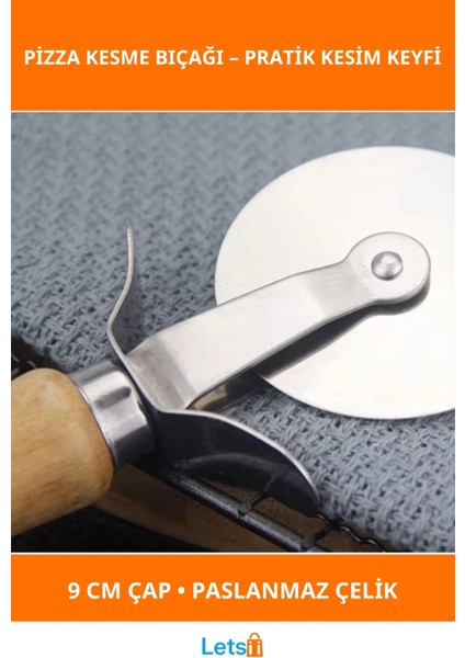 Ahşap Saplı Keskin Paslanmaz Çelik Pizza Kesme Bıçağı