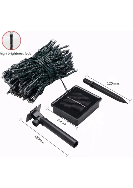 Güneş Enerjili Solar 100 Ledli 12 Metre Gün Işığı Bahçe Aydınlatma Dekorasyon Güneş LED Sarı Işık
