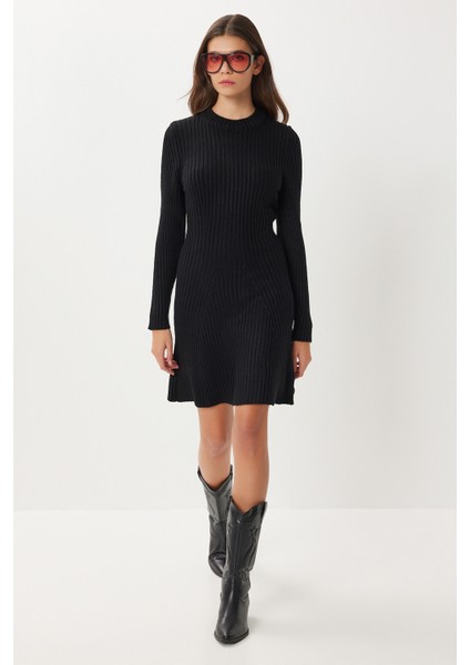 Fitilli Triko Kısa Çan Elbise LCI0055 Siyah