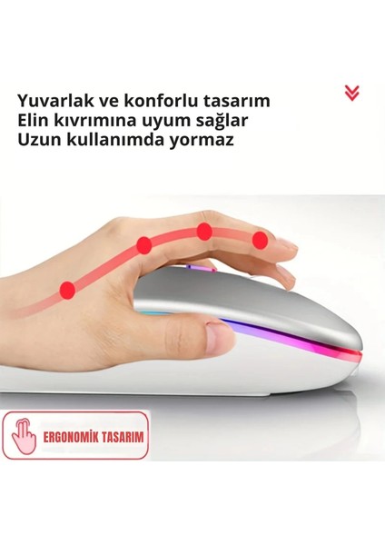 Shopy Tech Çift Mod Kablosuz Mouse Bluetooth 5.2 + 2.4g Şarjlı Sessiz Tıklama Rgb Işıklı (500 Mah)Gümüş fırsatları