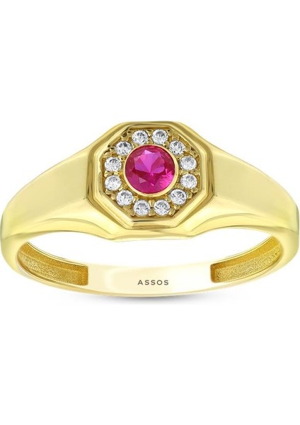 Renkli Taşlı Altın Yüzük - 14K