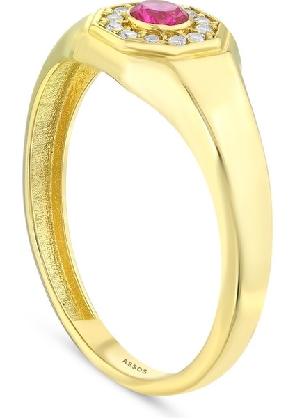 Renkli Taşlı Altın Yüzük - 14K