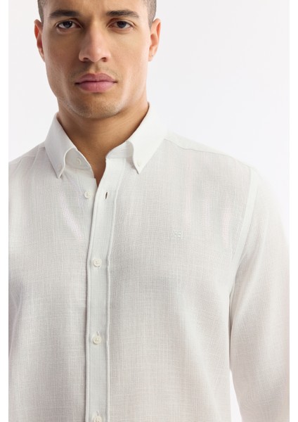 Erkek Beyaz Düğmeli Yaka Kolay Ütülenir Pamuklu Regular Fit Gömlek A51Y2130