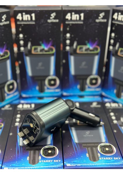 Araç Içi 4in1 Hızlı Şarj Cihazı – Type-C & Kablolu, USB + Type-C Girişli, Kırmızı Yıldız Tavan Işıkl indirimleri