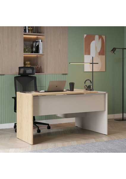 Madrid 3 Çekmeceli L Çalışma Masası - Florida Meşe/vizon 140X75X107 cm