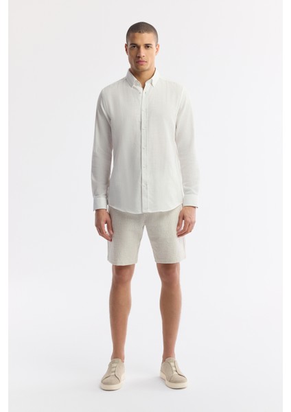 Erkek Beyaz Düğmeli Yaka Kolay Ütülenir Pamuklu Regular Fit Gömlek A51Y2130