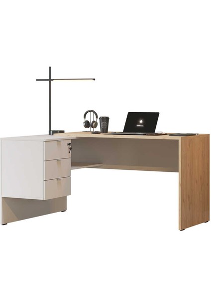 Madrid 3 Çekmeceli L Çalışma Masası - Florida Meşe/vizon 140X75X107 cm fırsatları