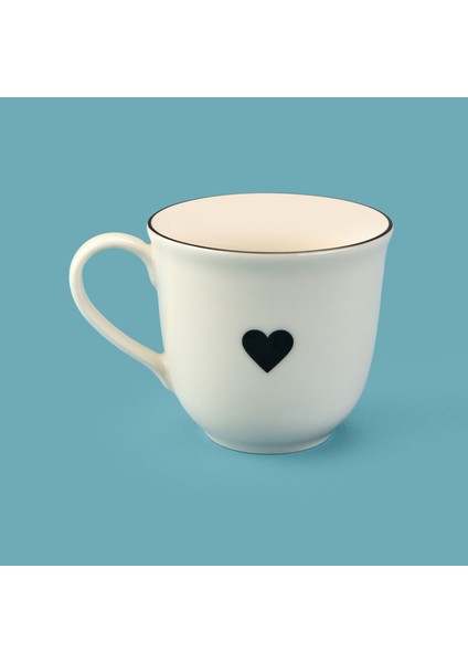 Kitchen Bold Heart Porselen Kupa - Siyah / Beyaz - 290 ml