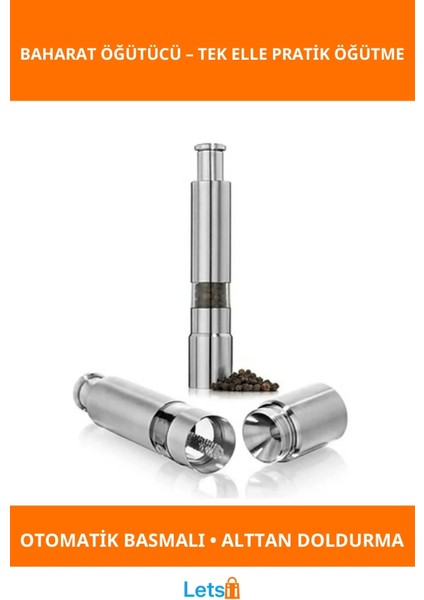 Paslanmaz Çelik Tek Elle Kullanım Kolay Otomatik Baharat Öğütücü