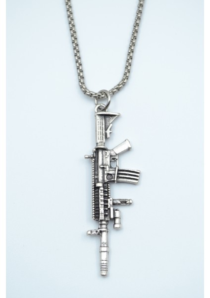 M4 Silah - Pubg Gümüş Kaplama Örme Zincir Kolye
