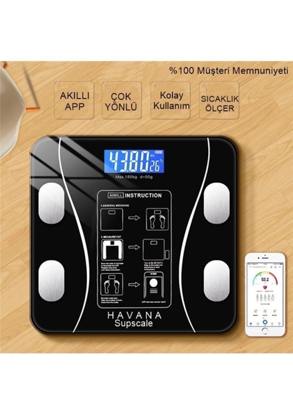 Dijital Tartı Baskül Yağ Su Kas Vücut Kitle Endeksi Kilo Ölçer Tartı Siyah LED Panel modelleri