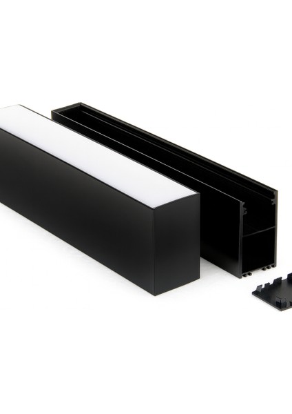 LED Kanal Alüminyum Profil Siyah 2 Metre 34X63MM Opak Pleksi Kapak Plastik Yan Kapak Sarkıt Lineer LED Kasa 15474