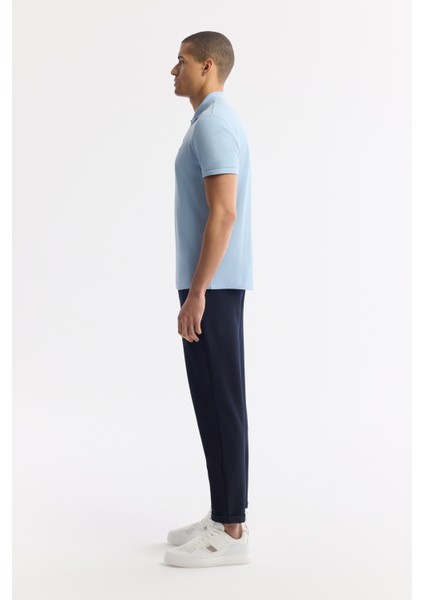 Erkek Mavi Kıvrılmaz Polo Yaka %100 Pamuk Basic Regular Fit T-Shirt B001032
