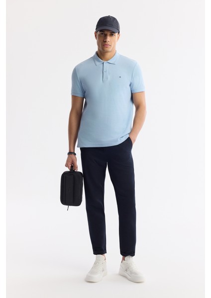 Erkek Mavi Kıvrılmaz Polo Yaka %100 Pamuk Basic Regular Fit T-Shirt B001032