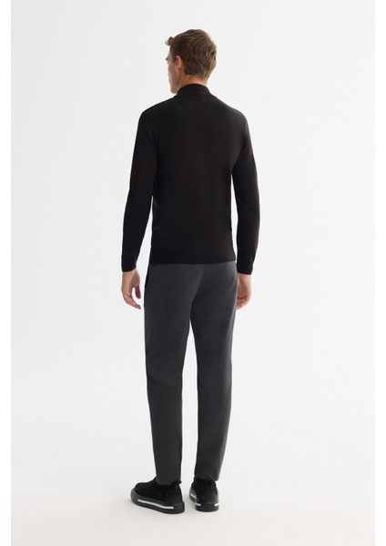 Erkek Siyah Yarım Balıkçı Yaka Dokulu Basic Kazak E005108