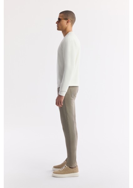 Erkek Ekru Bisiklet Yaka Baskılı Bi-Stretch İnterlok Regular Fit Sweatshirt A51Y1204