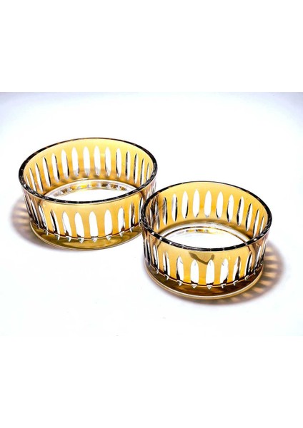 Kesme Kristal Dekor 2'li Amber Sofra Sunum Kasesi modelleri