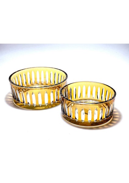 Kesme Kristal Dekor 2'li Amber Sofra Sunum Kasesi fırsatları