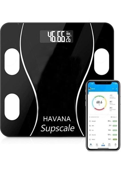 Dijital Tartı Baskül Yağ Su Kas Vücut Kitle Endeksi Kilo Ölçer Tartı Siyah LED Panel