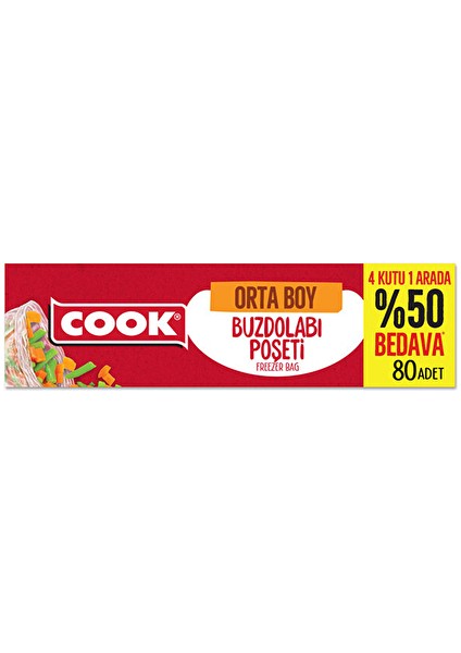 4 Adet Cook Buzdolabı Poseti Orta Boy 80 Adet