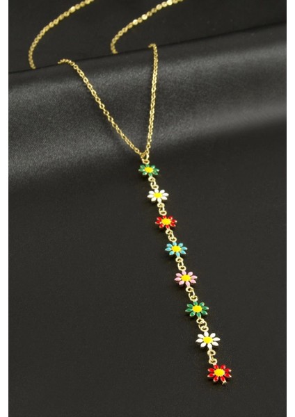 Papatya Mineli Çelik Y Kolye