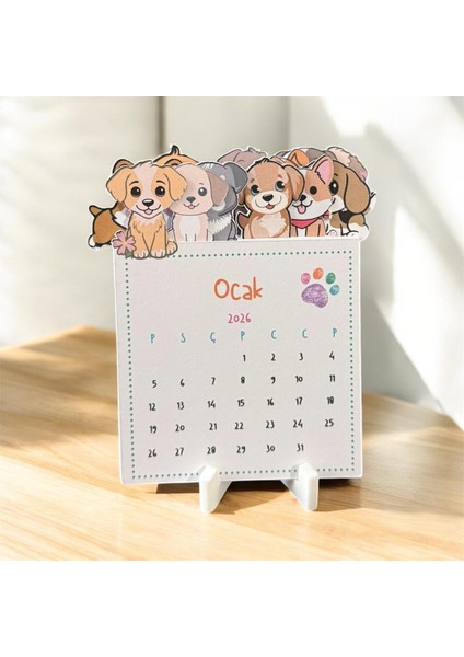 2026 Takvim - Köpekler Masaüstü Takvim- Standlı Takvim