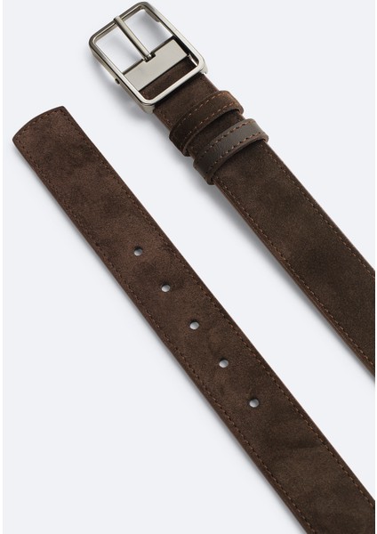 Erkek Kahve %100 Süet Deri Çift Taraflı Kemer A51Y9300