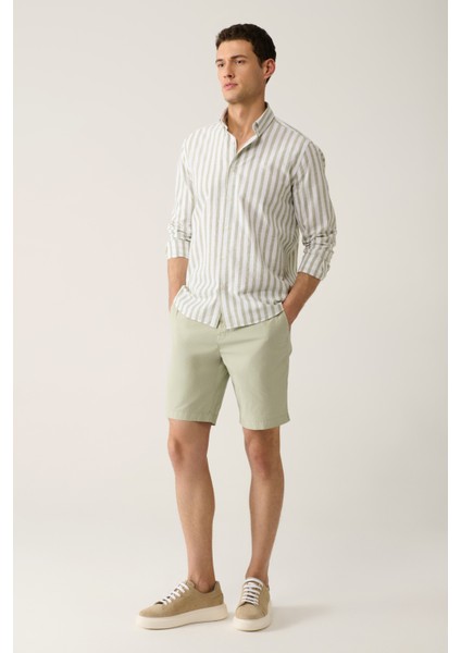 Erkek Mint Yeşil Beli Lastikli Pamuklu Aspendos Relaxed Fit Şort A41Y3733