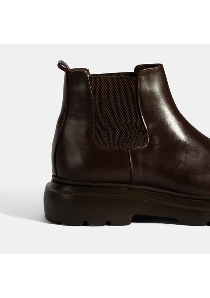 Erkek Kahve Lastikli Deri Bot