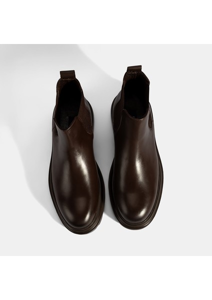 Erkek Kahve Lastikli Deri Bot