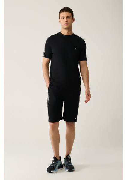 Erkek Siyah Yandan Cepli Baskılı Soft Touch Regular Fit Şort A41Y3645