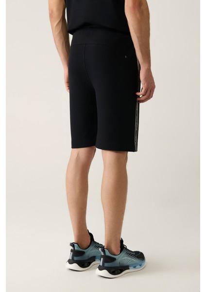 Erkek Siyah Yandan Cepli Baskılı Soft Touch Regular Fit Şort A41Y3645