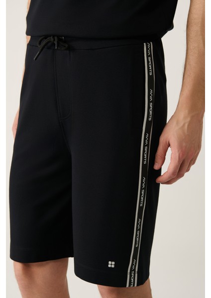 Erkek Siyah Yandan Cepli Baskılı Soft Touch Regular Fit Şort A41Y3645