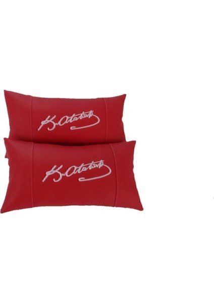 Atatürk Imzası 2'li Set Kırmızı Deri Oto Koltuk Boyun Yastığı Araba Araç Seyahat Koltuk Yastık. Suni fiyatları