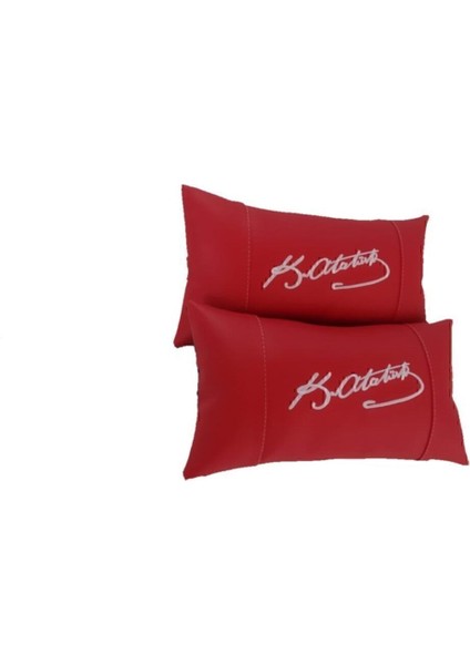 Atatürk Imzası 2'li Set Kırmızı Deri Oto Koltuk Boyun Yastığı Araba Araç Seyahat Koltuk Yastık. Suni fırsatları