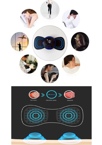 Buğz 8 Modlu Mini Şarjlı Kelebek LCD Ekran Ems Boyun Omuz Kol Sırt Elektrikli Masaj Bantı Kas Stimülatörü indirimleri