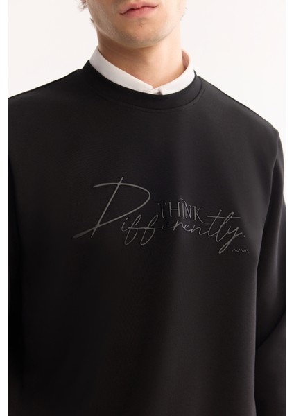 Erkek Siyah Bisiklet Yaka Pamuklu Bi-Stretch Baskılı Regular Fit Sweatshirt A52Y1264 modelleri