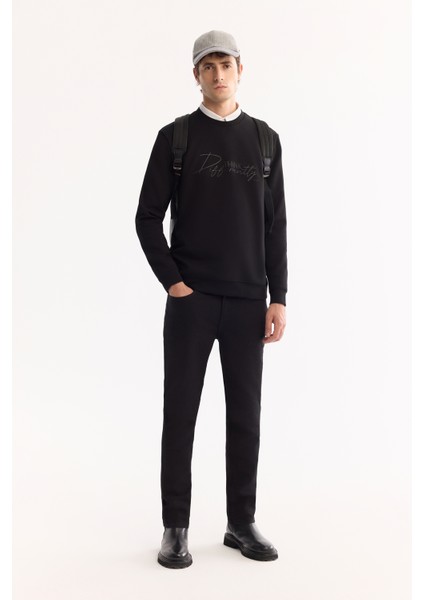 Erkek Siyah Bisiklet Yaka Pamuklu Bi-Stretch Baskılı Regular Fit Sweatshirt A52Y1264 indirimleri