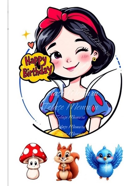 Pamuk Prenses Pasta Süsü - Pasta Resmi ve Baskısı - Pamuk Prenses Doğum Günü Yenilebilir Kağıt 2